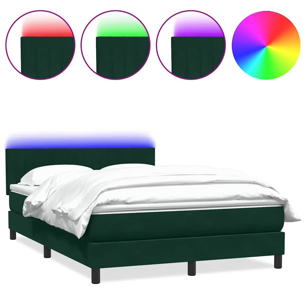 sötétzöld bársony rugós és LED-es ágy matraccal 160x220 cm