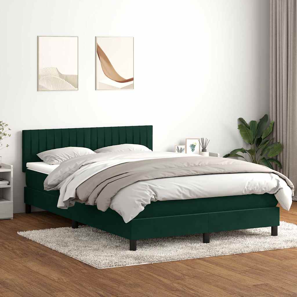 sötétzöld bársony rugós és LED-es ágy matraccal 160x220 cm