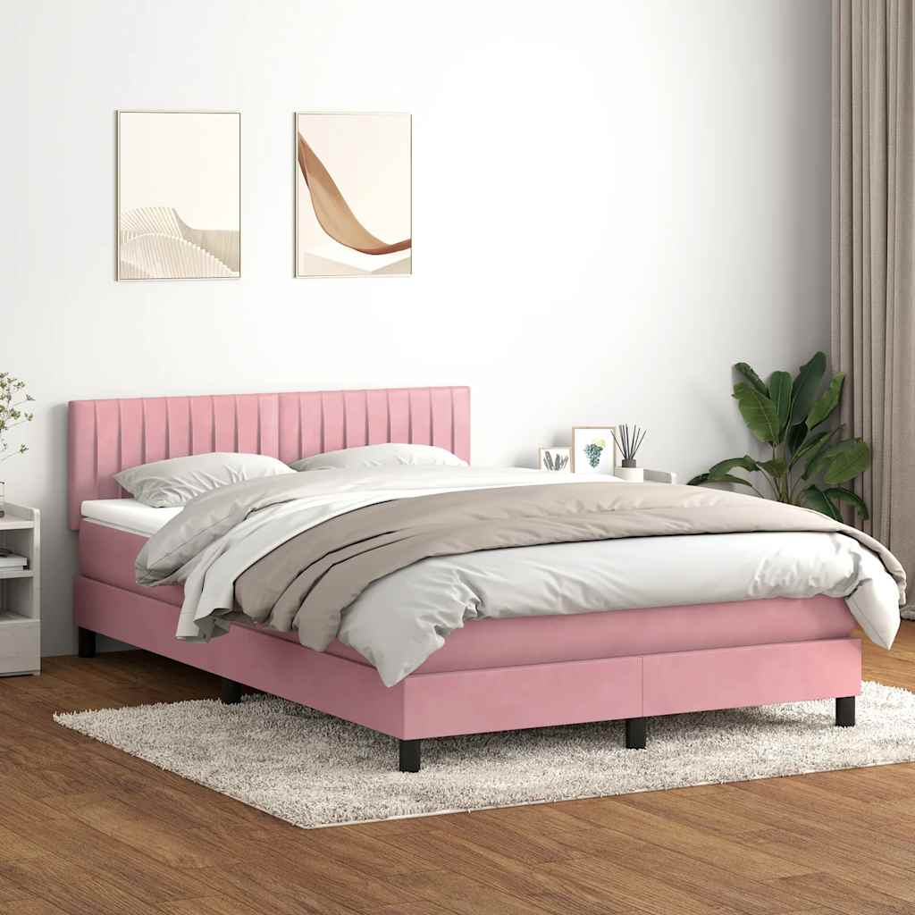 rózsaszín bársony rugós és LED-es ágy matraccal 160x220 cm