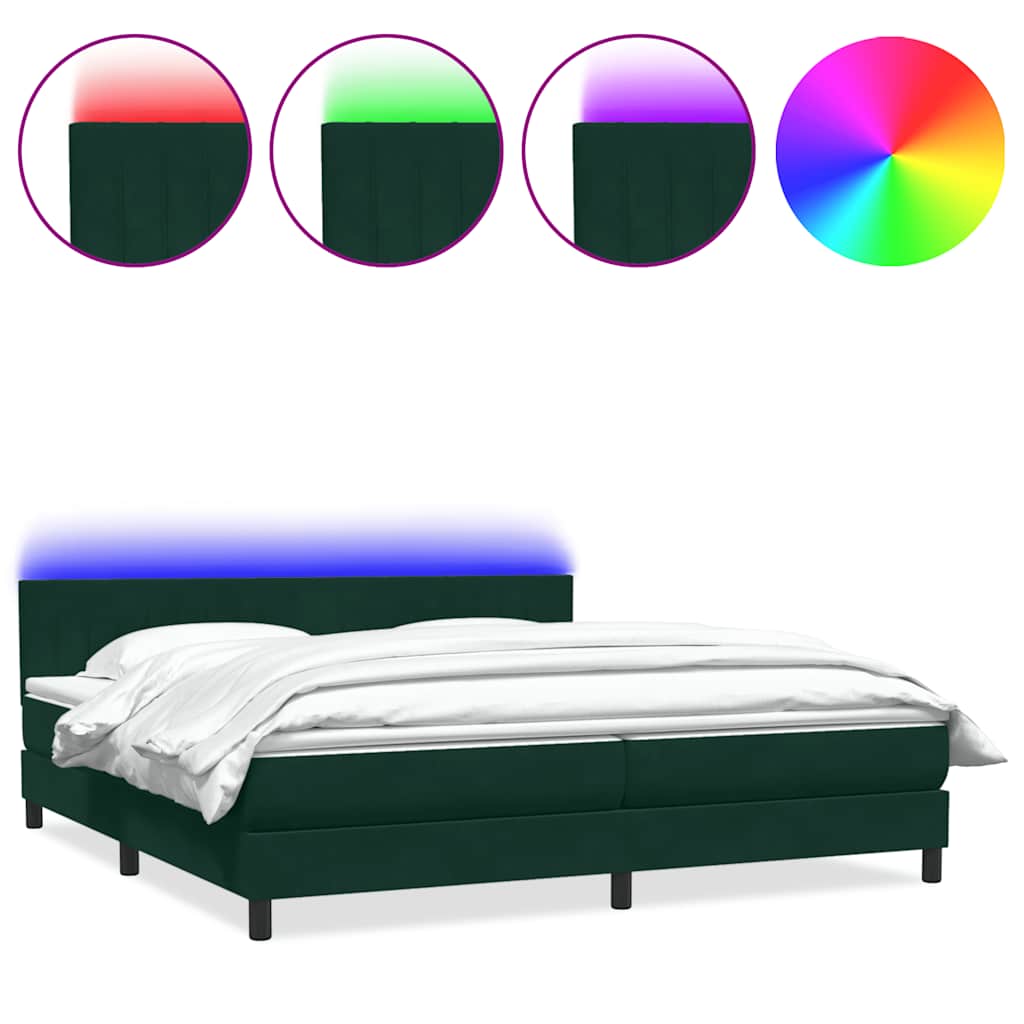 sötétzöld bársony rugós és LED-es ágy matraccal 180x220 cm