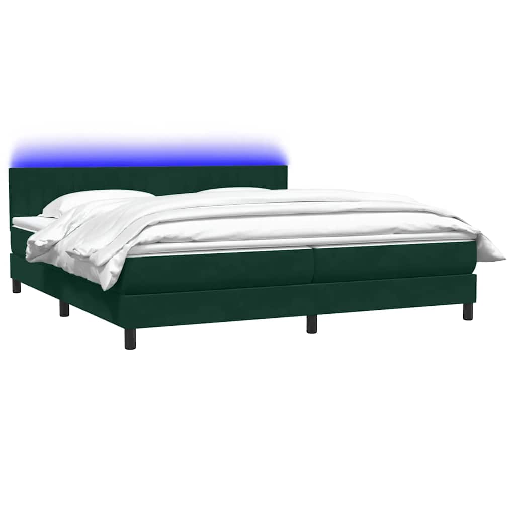 sötétzöld bársony rugós és LED-es ágy matraccal 180x220 cm