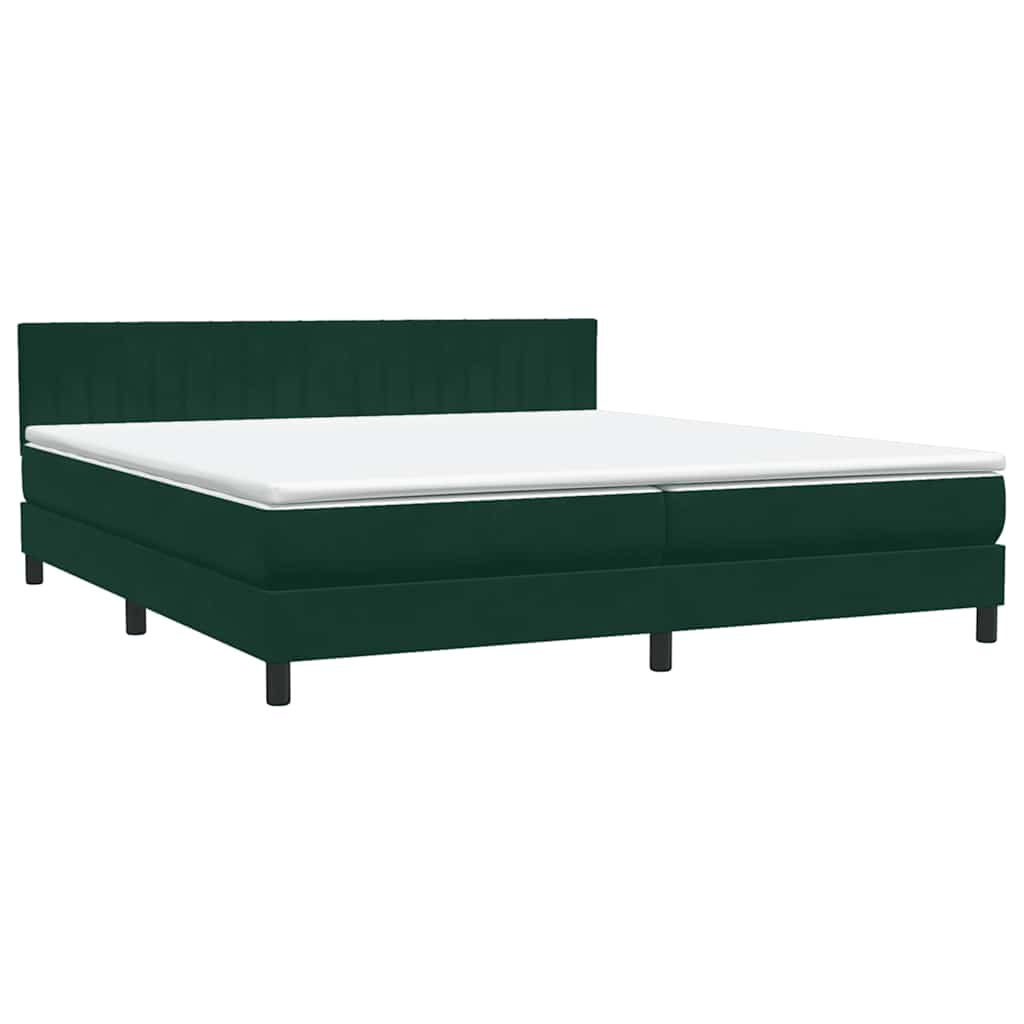 sötétzöld bársony rugós és LED-es ágy matraccal 180x220 cm