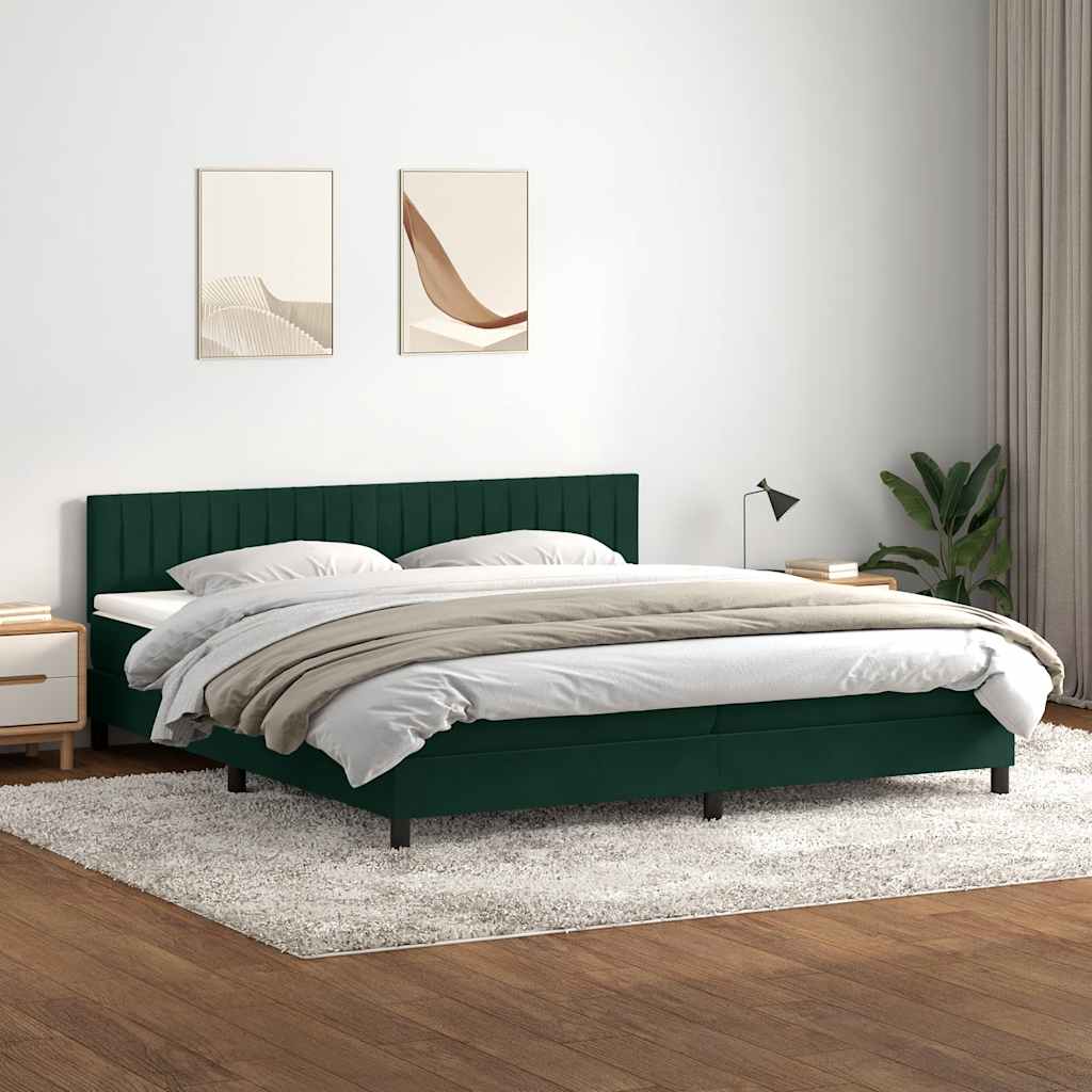 sötétzöld bársony rugós és LED-es ágy matraccal 180x220 cm