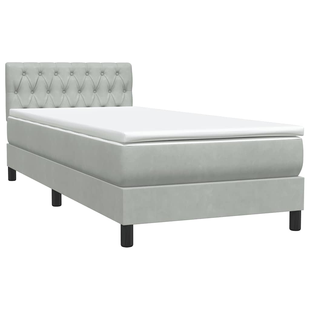világosszürke bársony rugós és LED-es ágy matraccal 80x210 cm