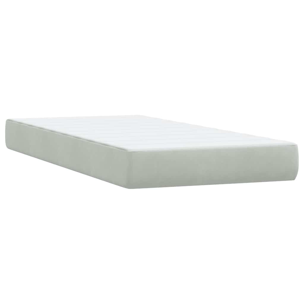 világosszürke bársony rugós és LED-es ágy matraccal 80x210 cm