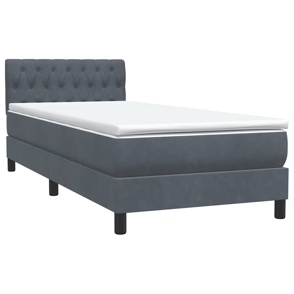 sötétszürke bársony rugós és LED-es ágy matraccal 80x210 cm