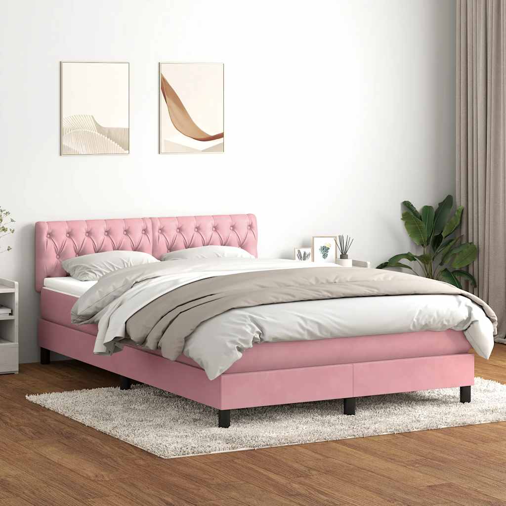 rózsaszín bársony rugós és LED-es ágy matraccal 140x210 cm