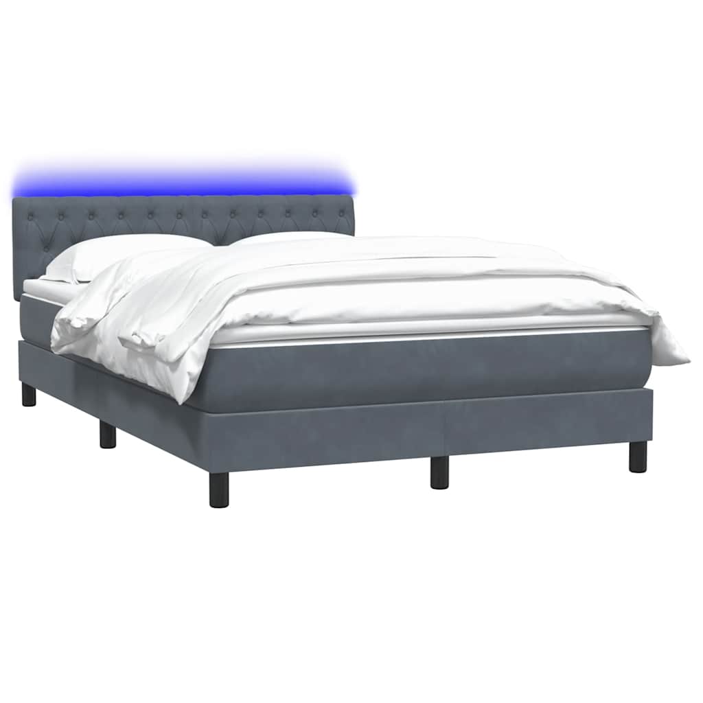 sötétszürke bársony rugós és LED-es ágy matraccal 160x210 cm