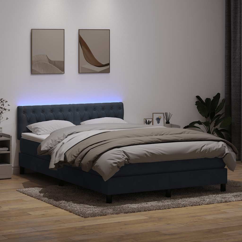 sötétszürke bársony rugós és LED-es ágy matraccal 160x210 cm