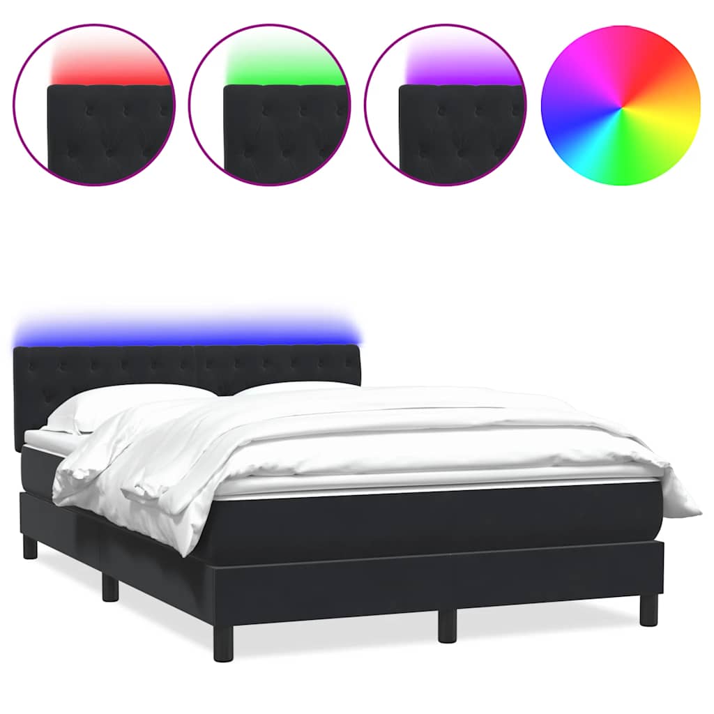 fekete bársony rugós és LED-es ágy matraccal 160x210 cm