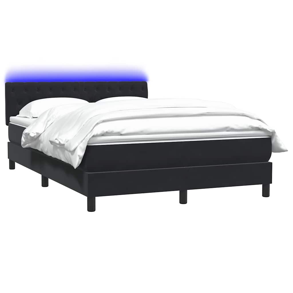 fekete bársony rugós és LED-es ágy matraccal 160x210 cm