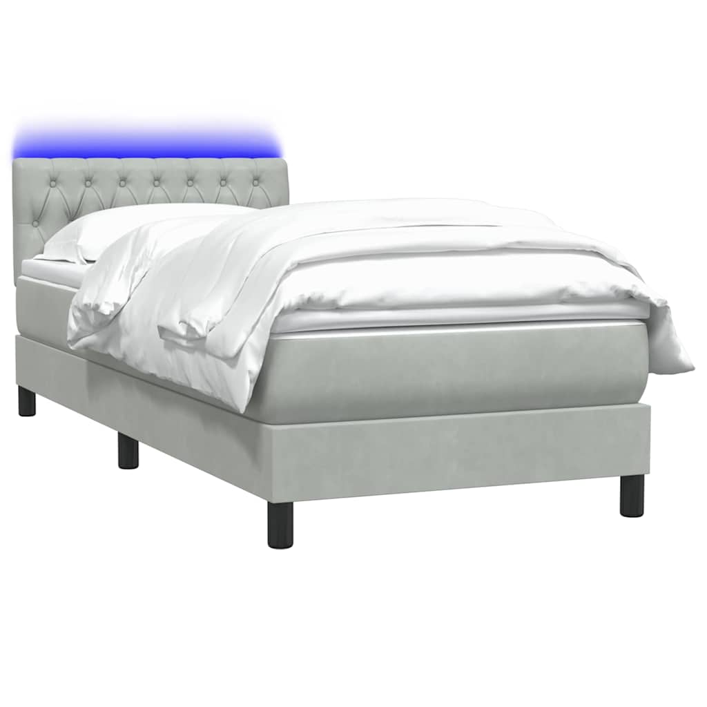 világosszürke bársony rugós és LED-es ágy matraccal 80x220 cm