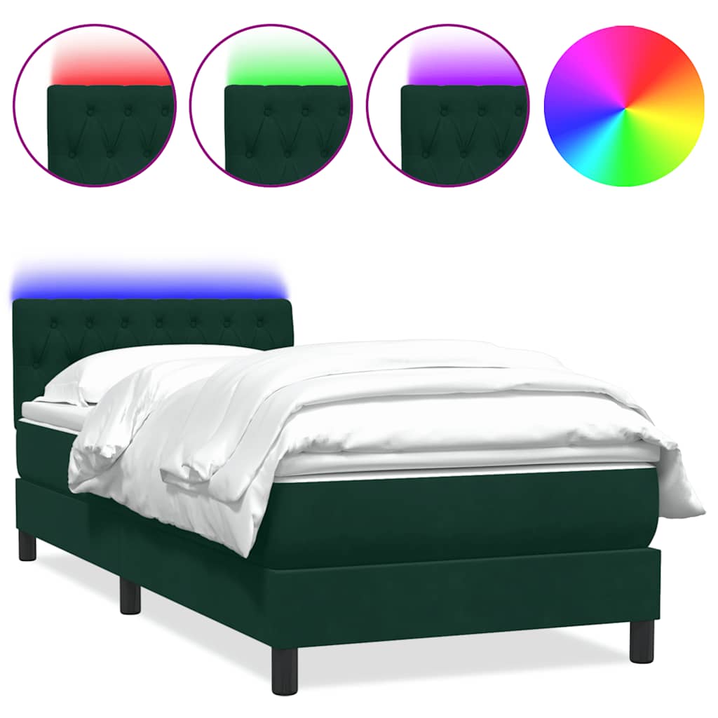 sötétzöld bársony rugós és LED-es ágy matraccal 80x220 cm