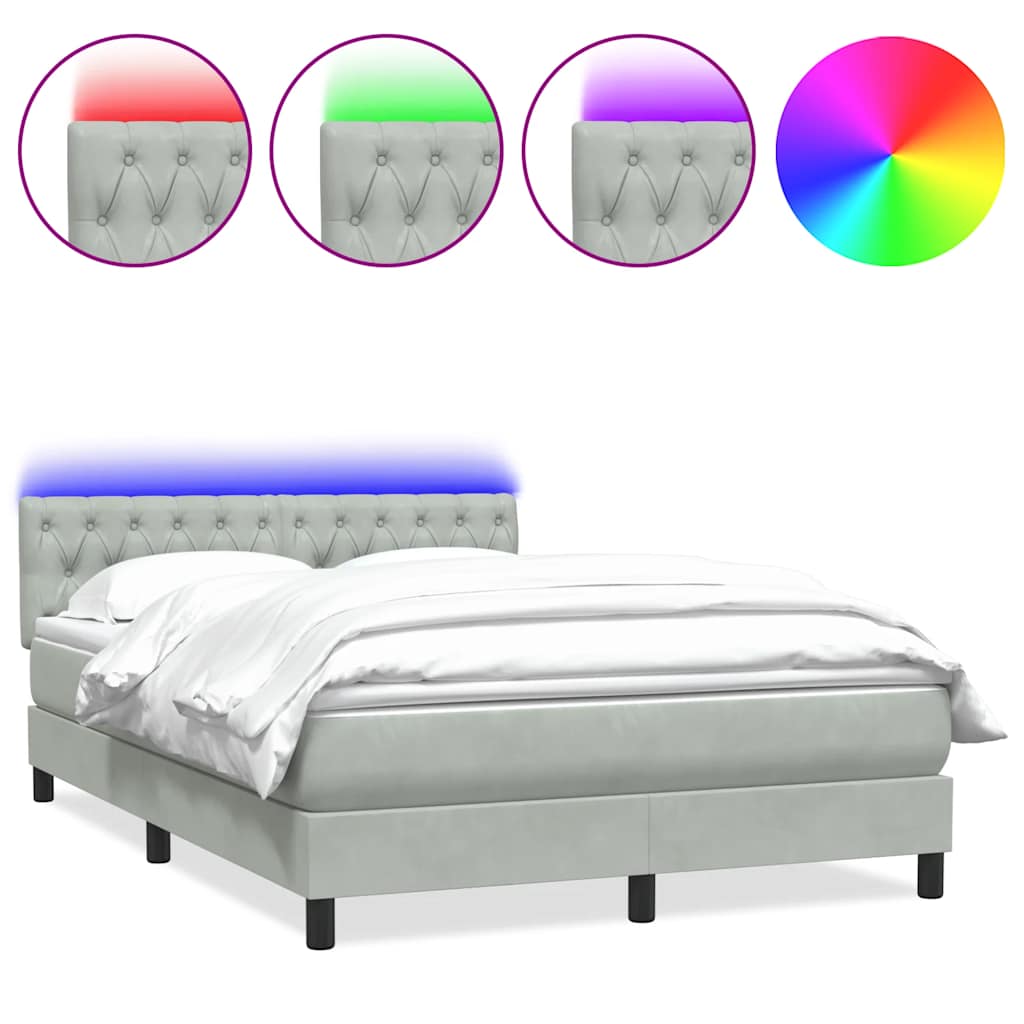 világosszürke bársony rugós és LED-es ágy matraccal 160x220 cm