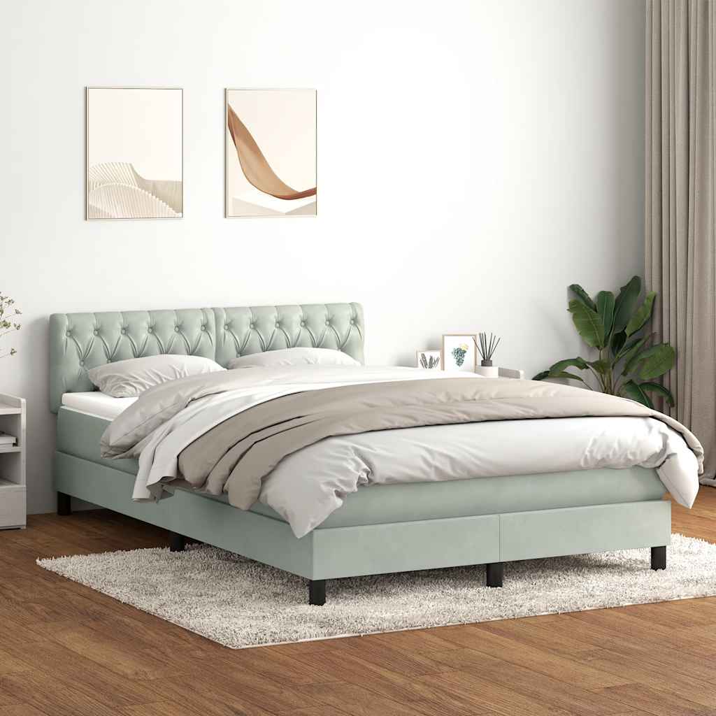 világosszürke bársony rugós és LED-es ágy matraccal 160x220 cm