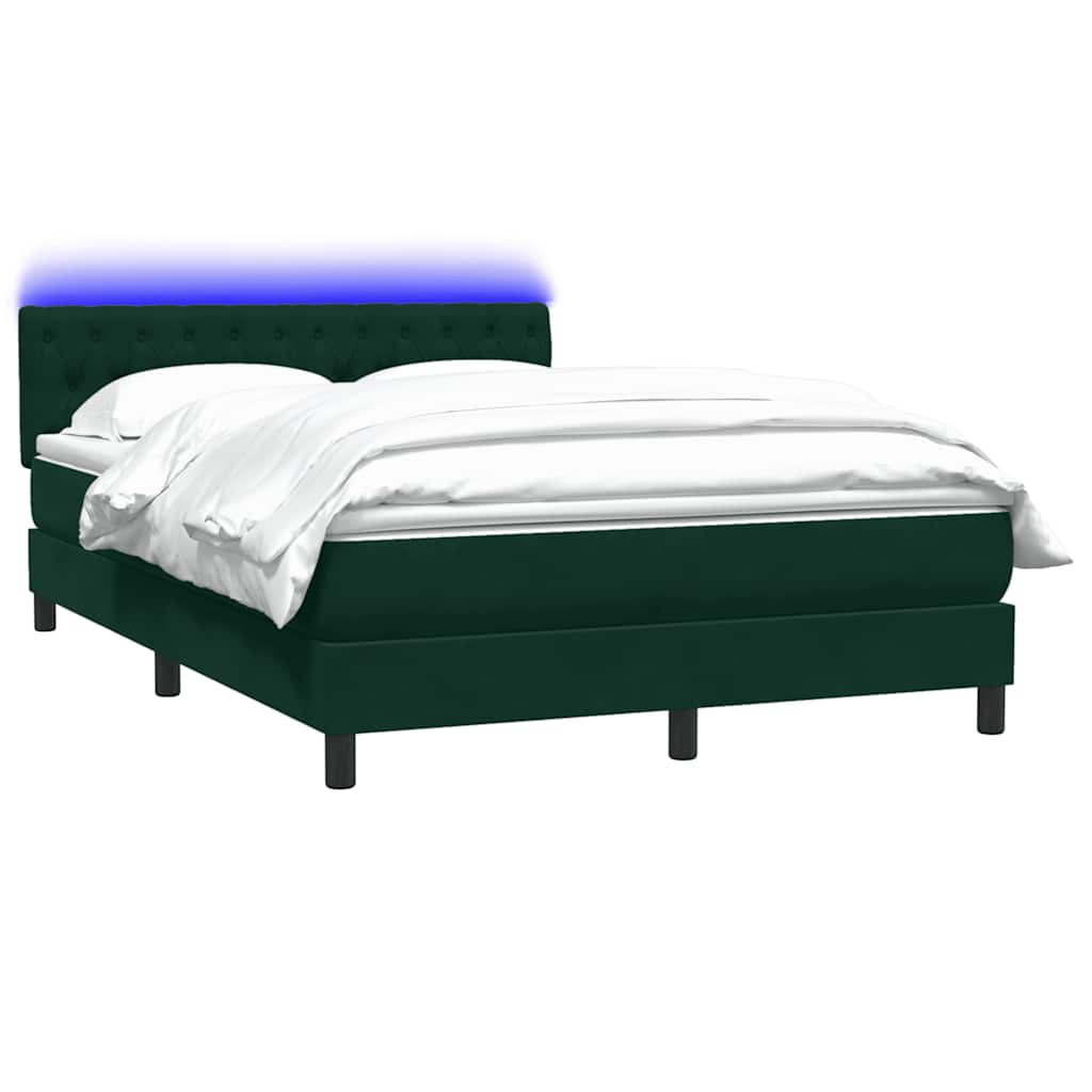 sötétzöld bársony rugós és LED-es ágy matraccal 160x220 cm