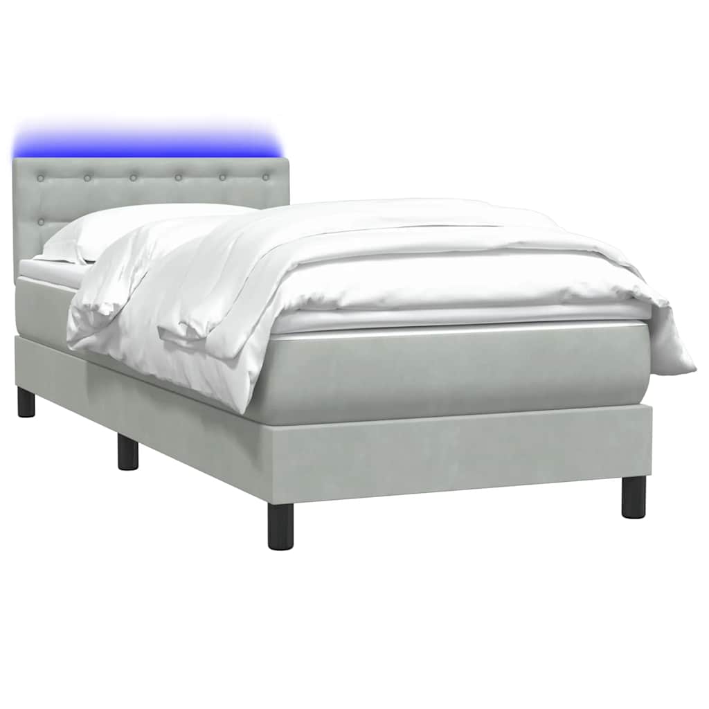 világosszürke bársony rugós és LED-es ágy matraccal 80x210 cm