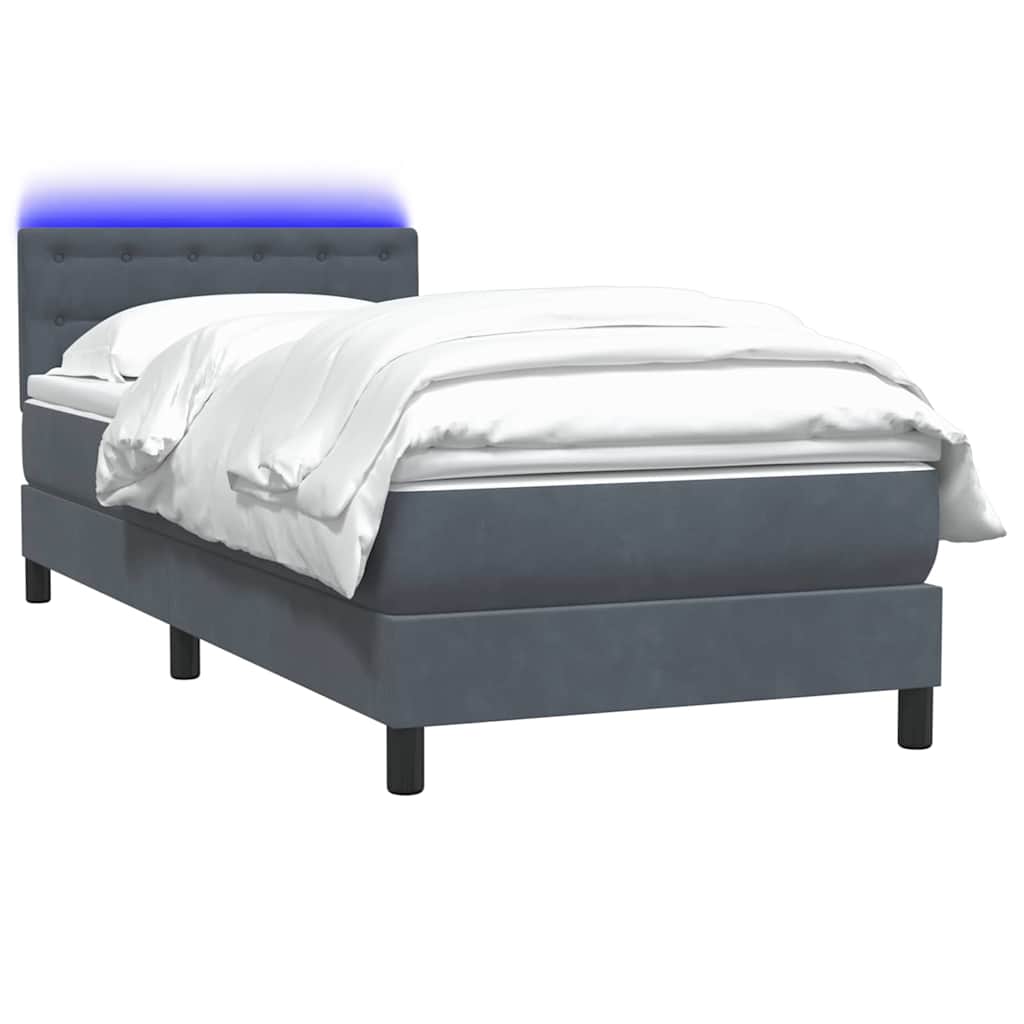 sötétszürke bársony rugós és LED-es ágy matraccal 80x210 cm