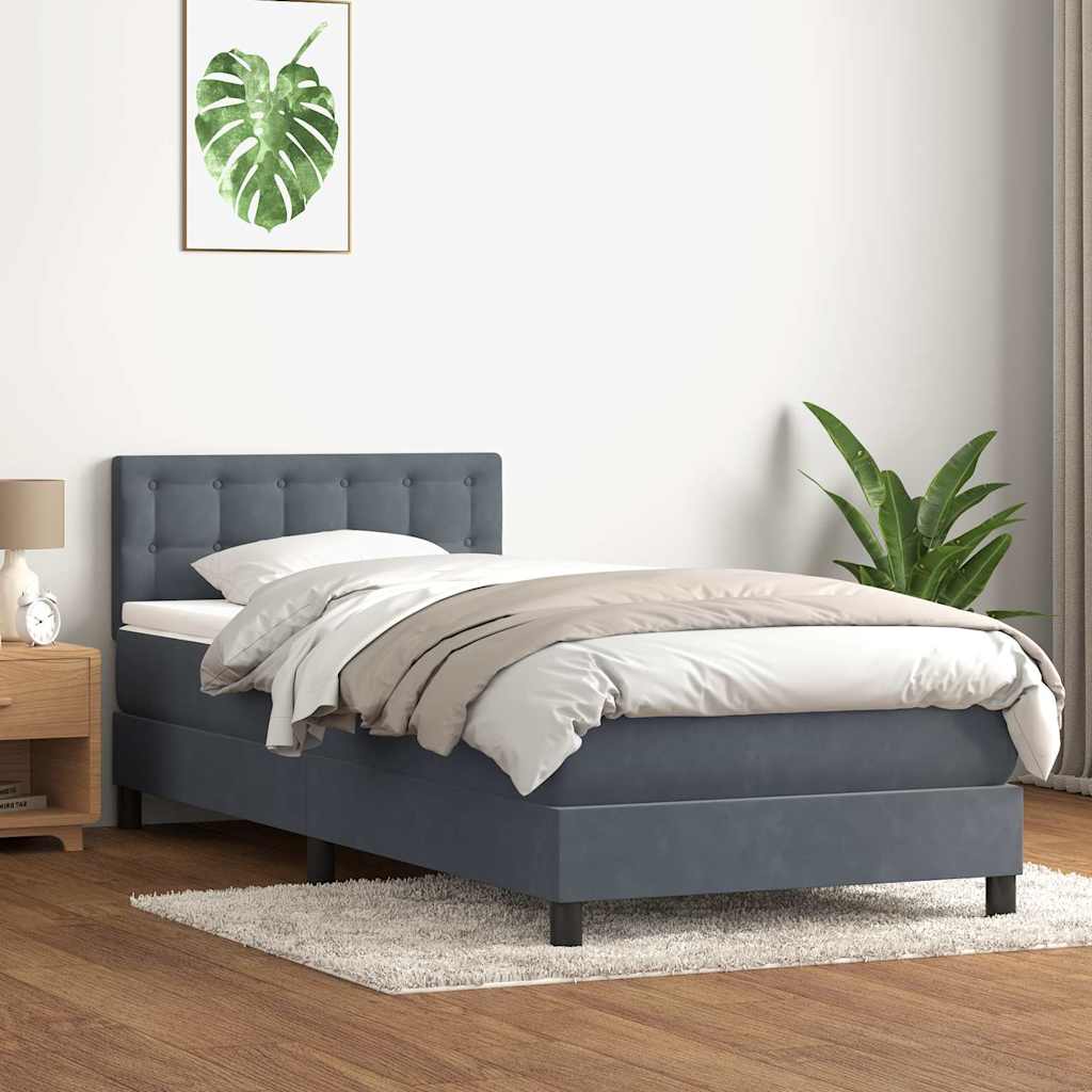sötétszürke bársony rugós és LED-es ágy matraccal 80x210 cm