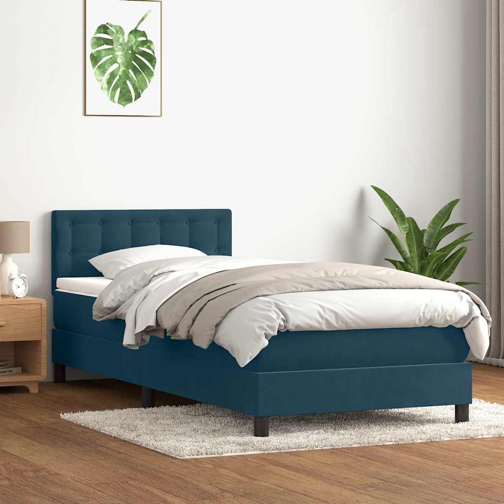 sötétkék bársony rugós és LED-es ágy matraccal 80x210 cm