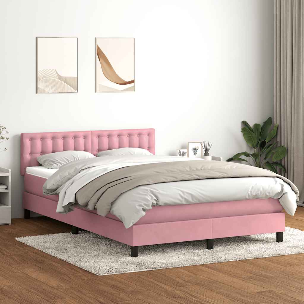 rózsaszín bársony rugós és LED-es ágy matraccal 140x210 cm