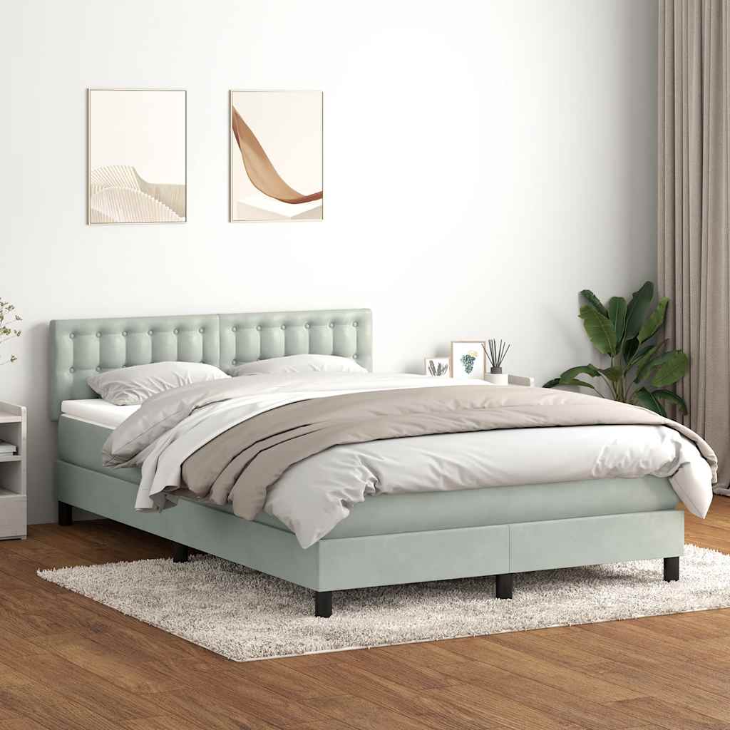 világosszürke bársony rugós és LED-es ágy matraccal 160x210 cm