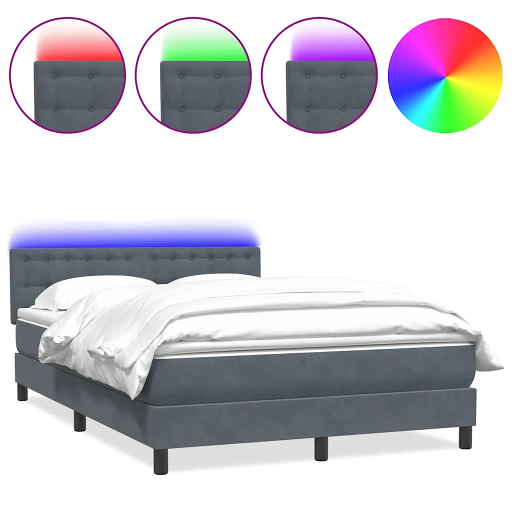 sötétszürke bársony rugós és LED-es ágy matraccal 160x210 cm