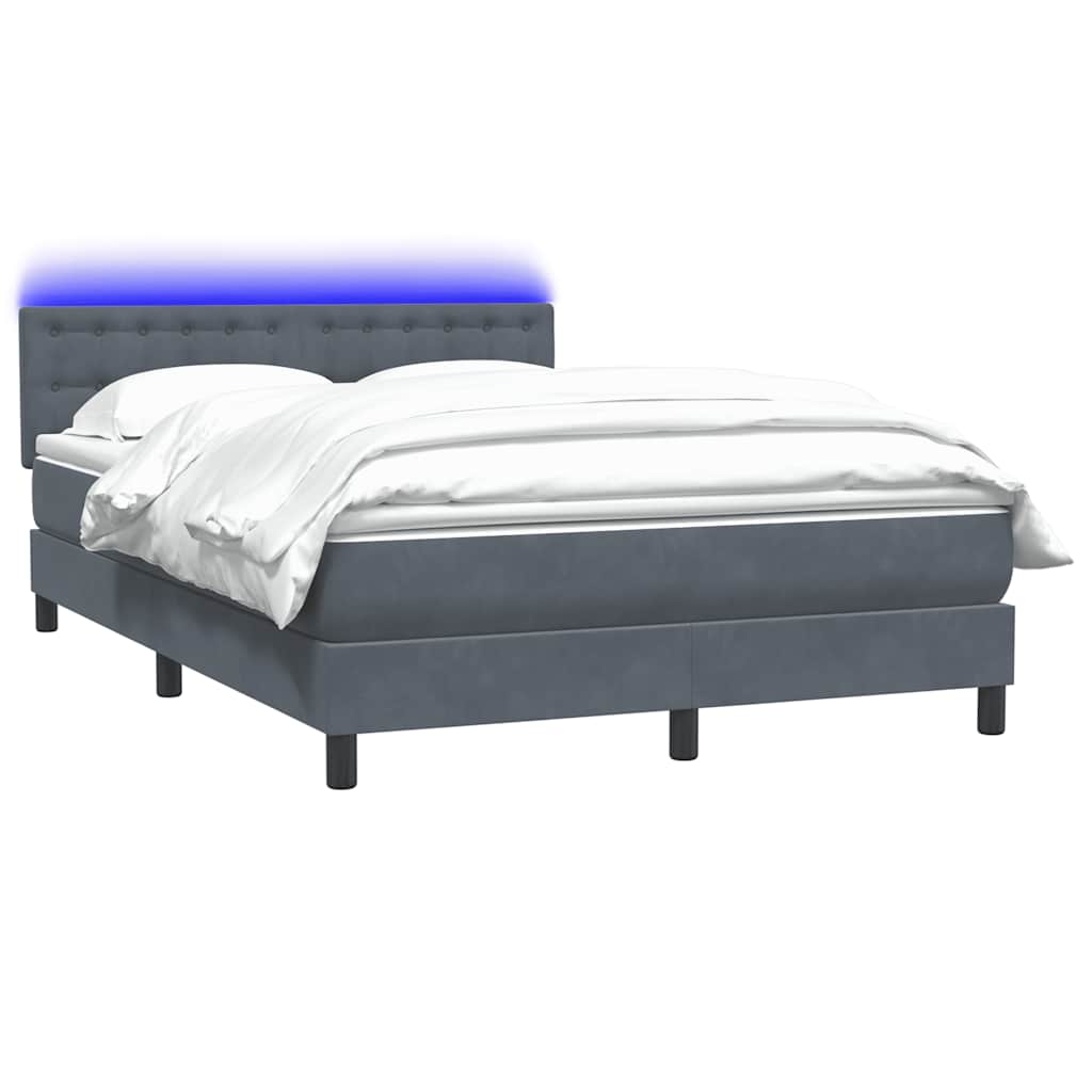sötétszürke bársony rugós és LED-es ágy matraccal 160x210 cm