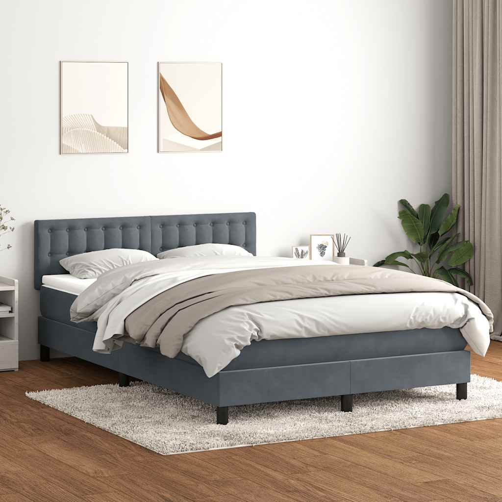 sötétszürke bársony rugós és LED-es ágy matraccal 160x210 cm
