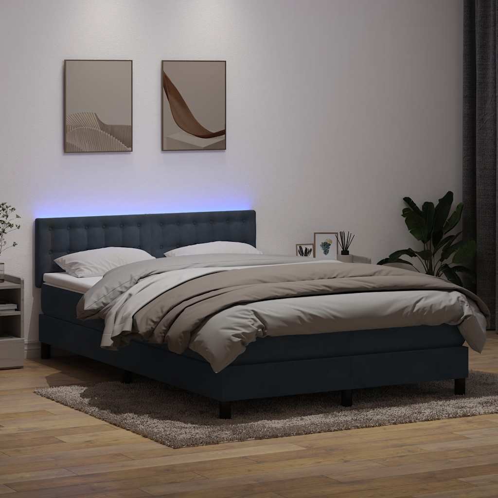 sötétszürke bársony rugós és LED-es ágy matraccal 160x210 cm