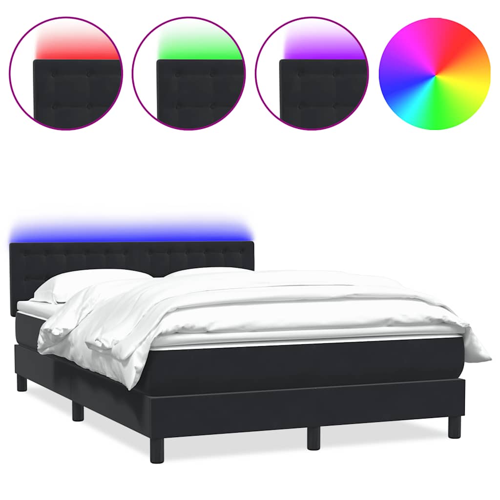 fekete bársony rugós és LED-es ágy matraccal 160x210 cm