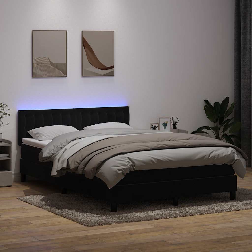 fekete bársony rugós és LED-es ágy matraccal 160x210 cm