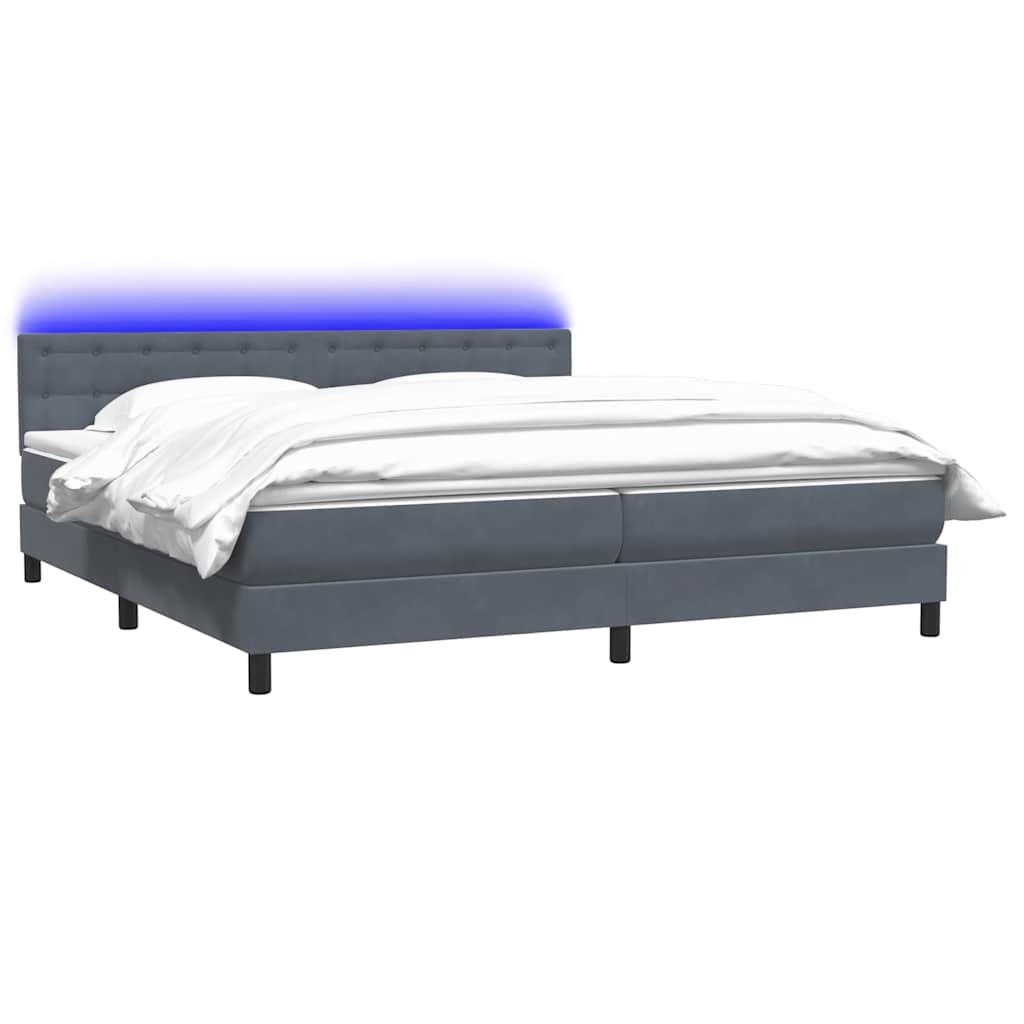 sötétszürke bársony rugós és LED-es ágy matraccal 180x210 cm