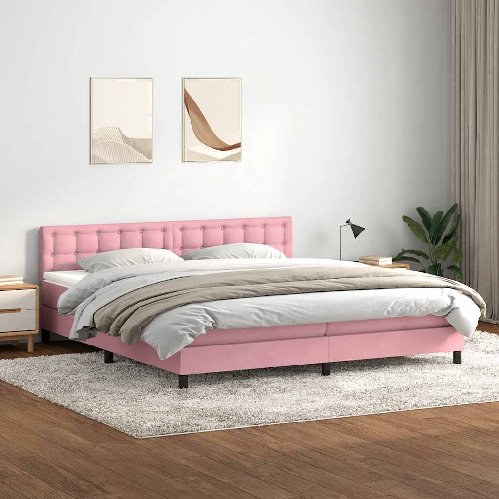 rózsaszín bársony rugós és LED-es ágy matraccal 180x210 cm