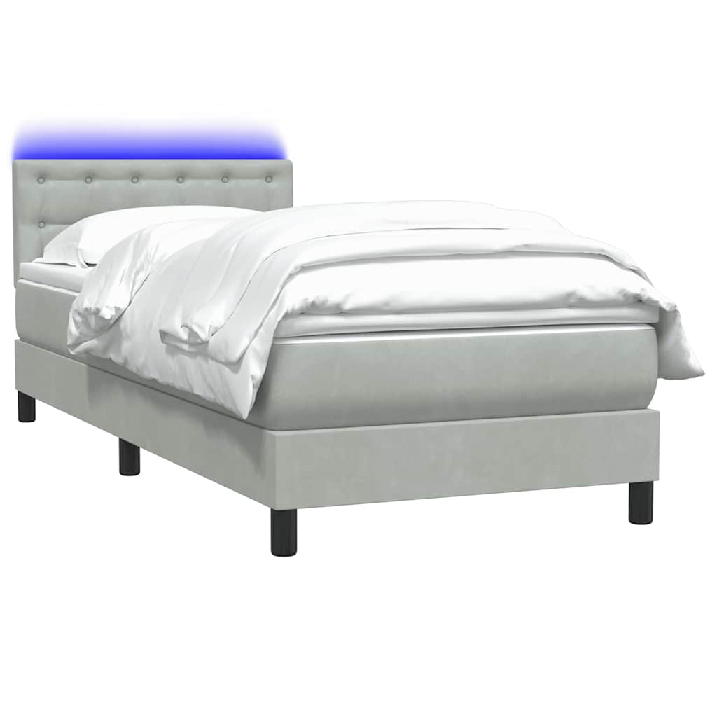 világosszürke bársony rugós és LED-es ágy matraccal 80x220 cm