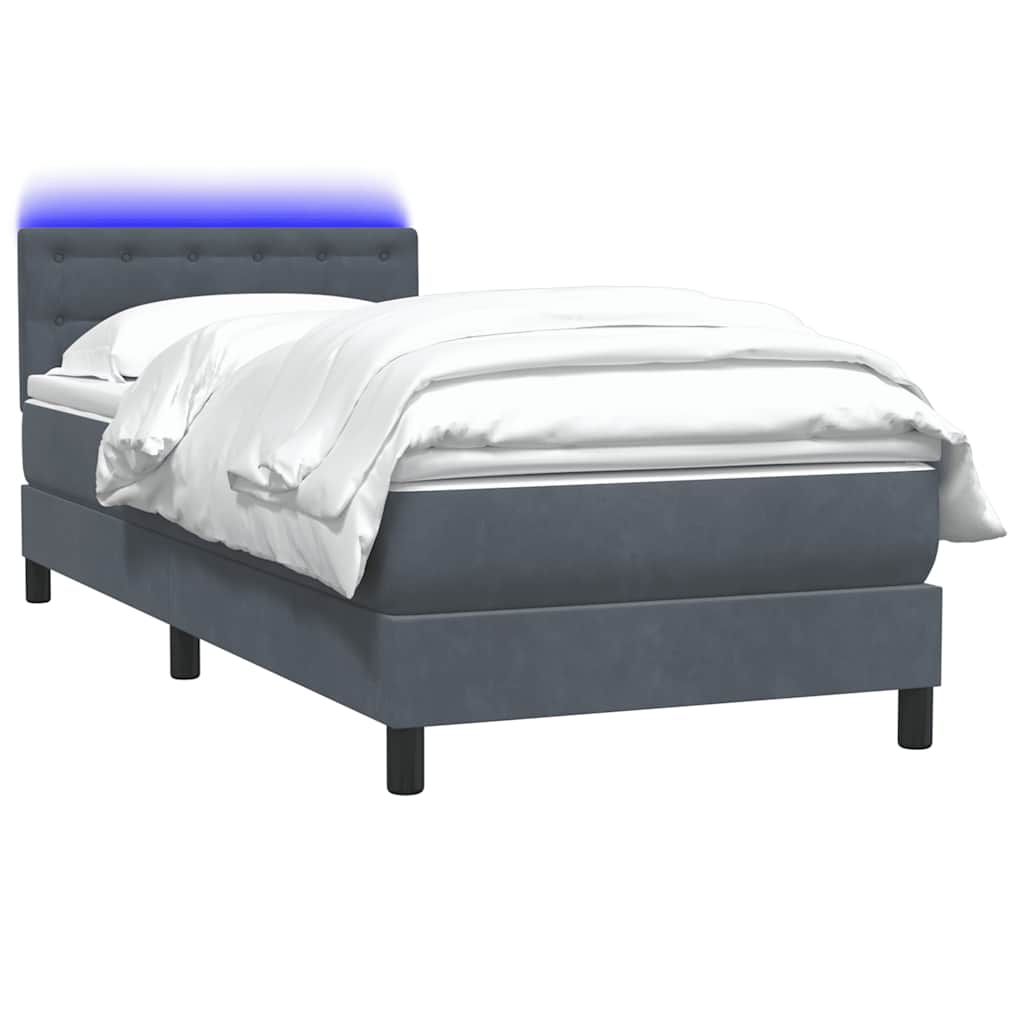 sötétszürke bársony rugós és LED-es ágy matraccal 80x220 cm