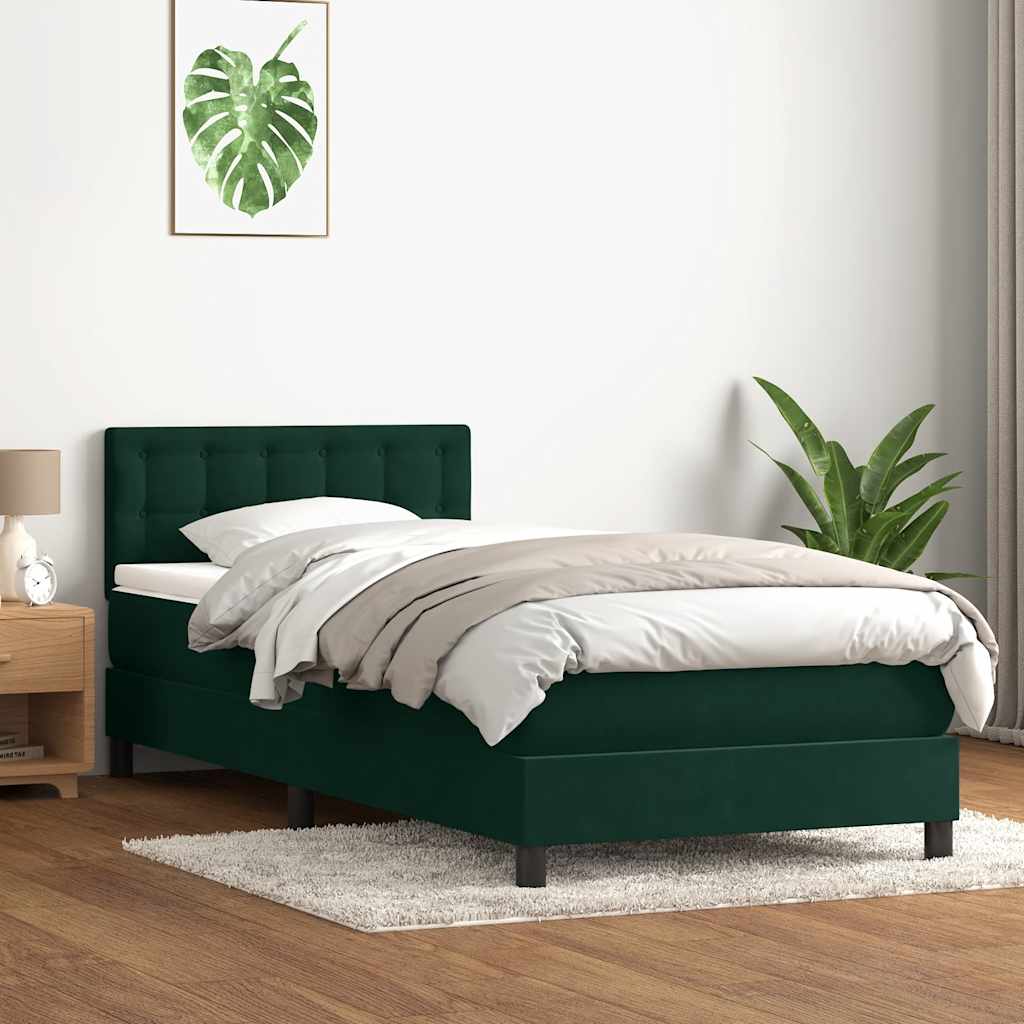 sötétzöld bársony rugós és LED-es ágy matraccal 80x220 cm
