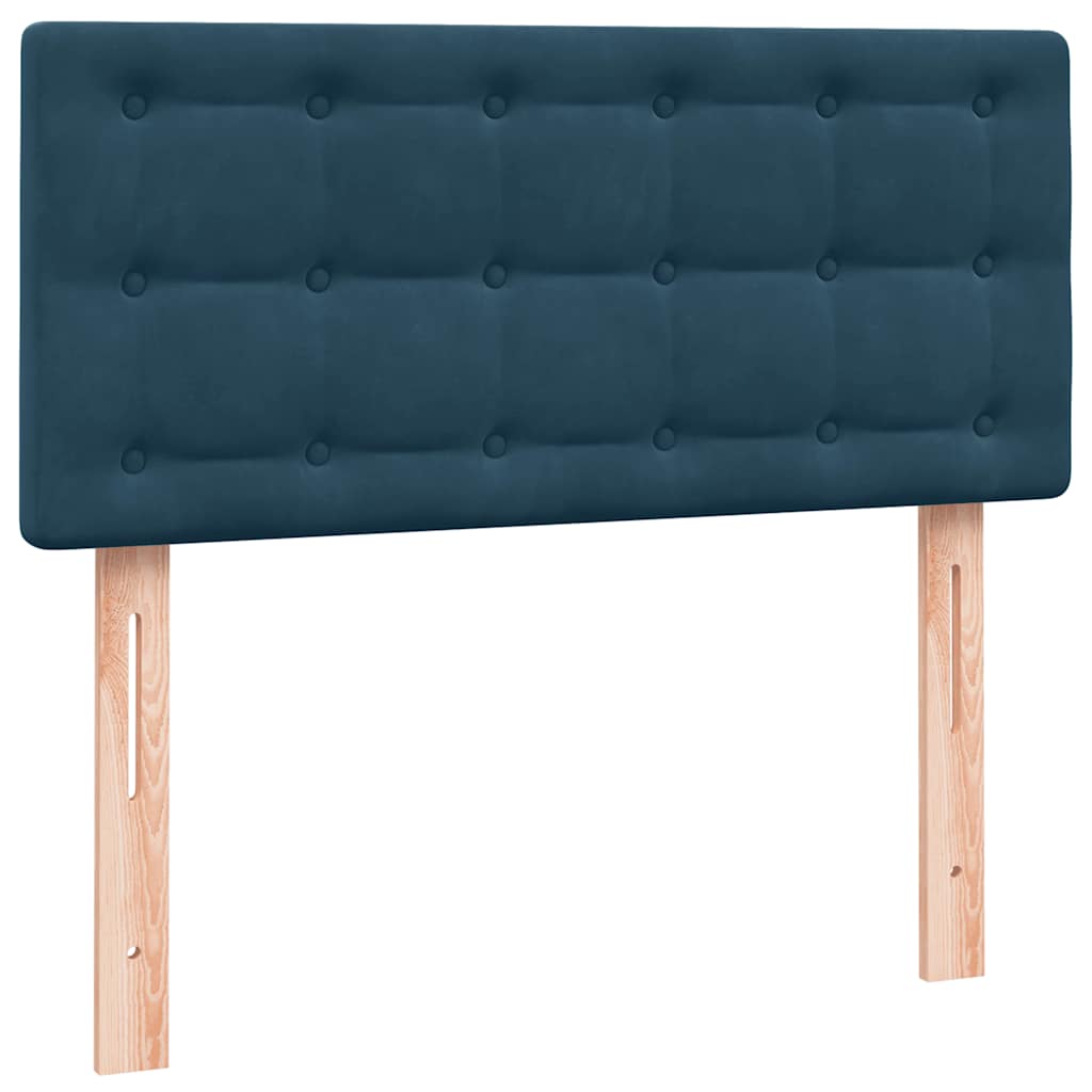 sötétkék bársony rugós és LED-es ágy matraccal 80x220 cm