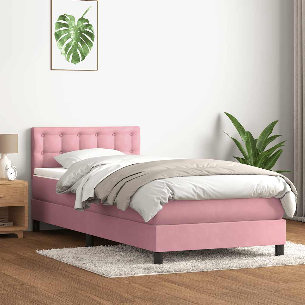rózsaszín bársony rugós és LED-es ágy matraccal 80x220 cm