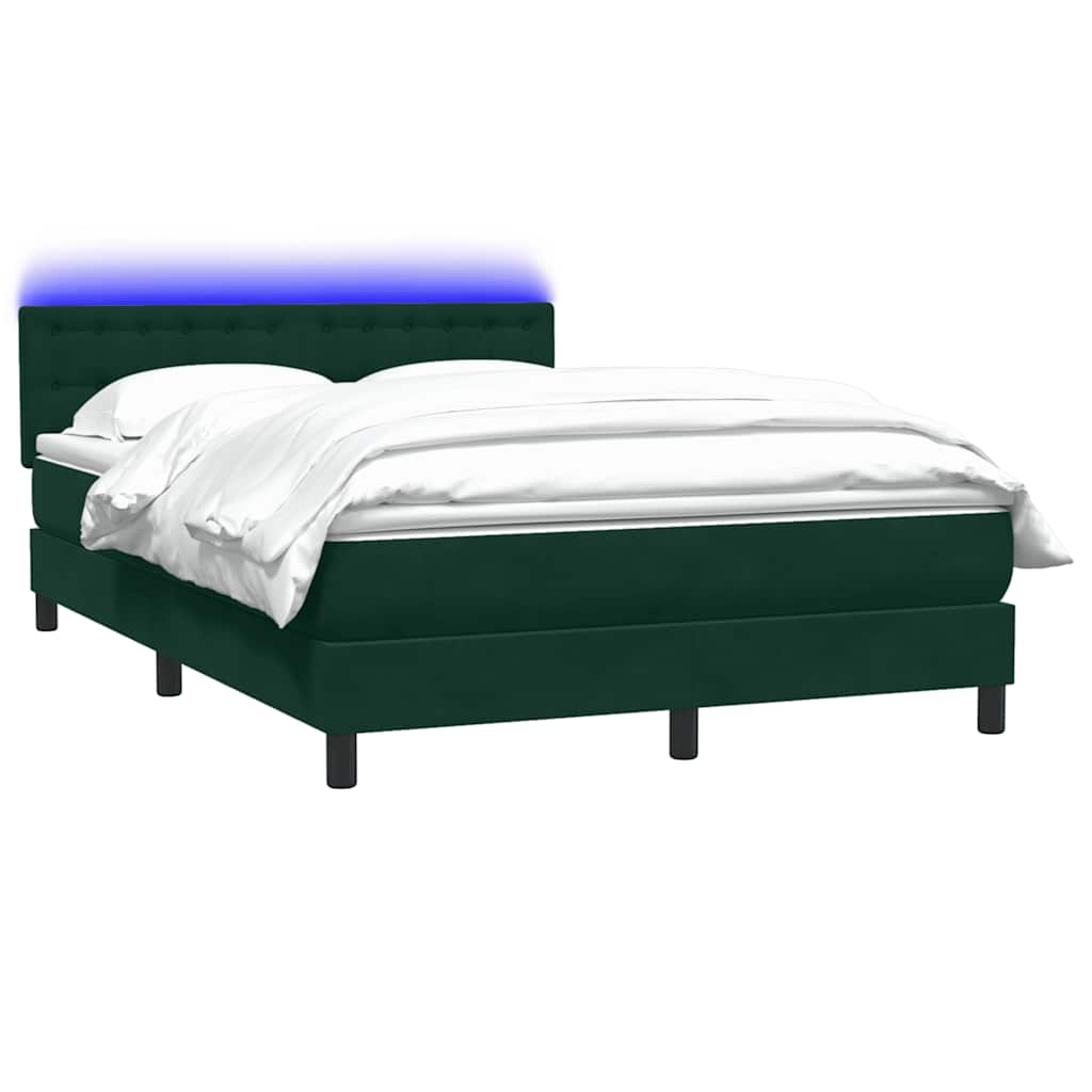 sötétzöld bársony rugós és LED-es ágy matraccal 160x220 cm
