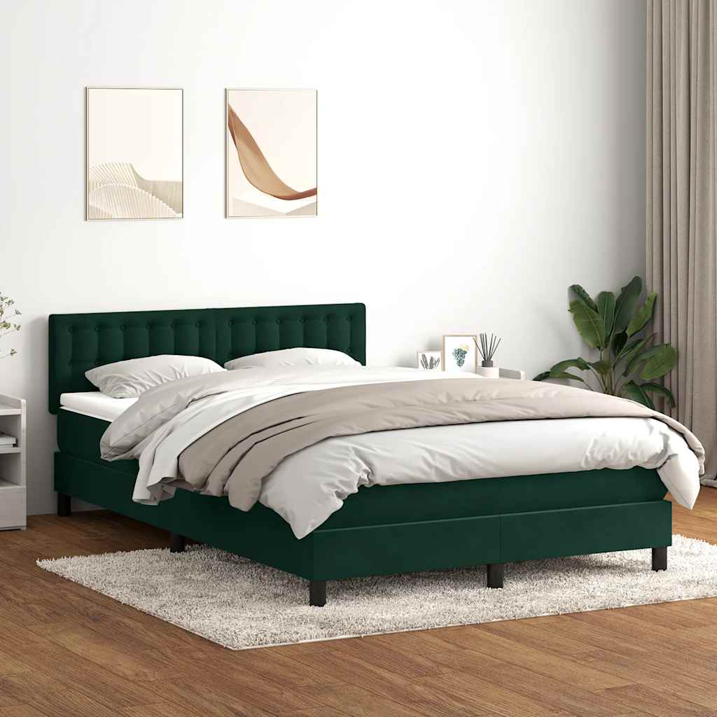 sötétzöld bársony rugós és LED-es ágy matraccal 160x220 cm