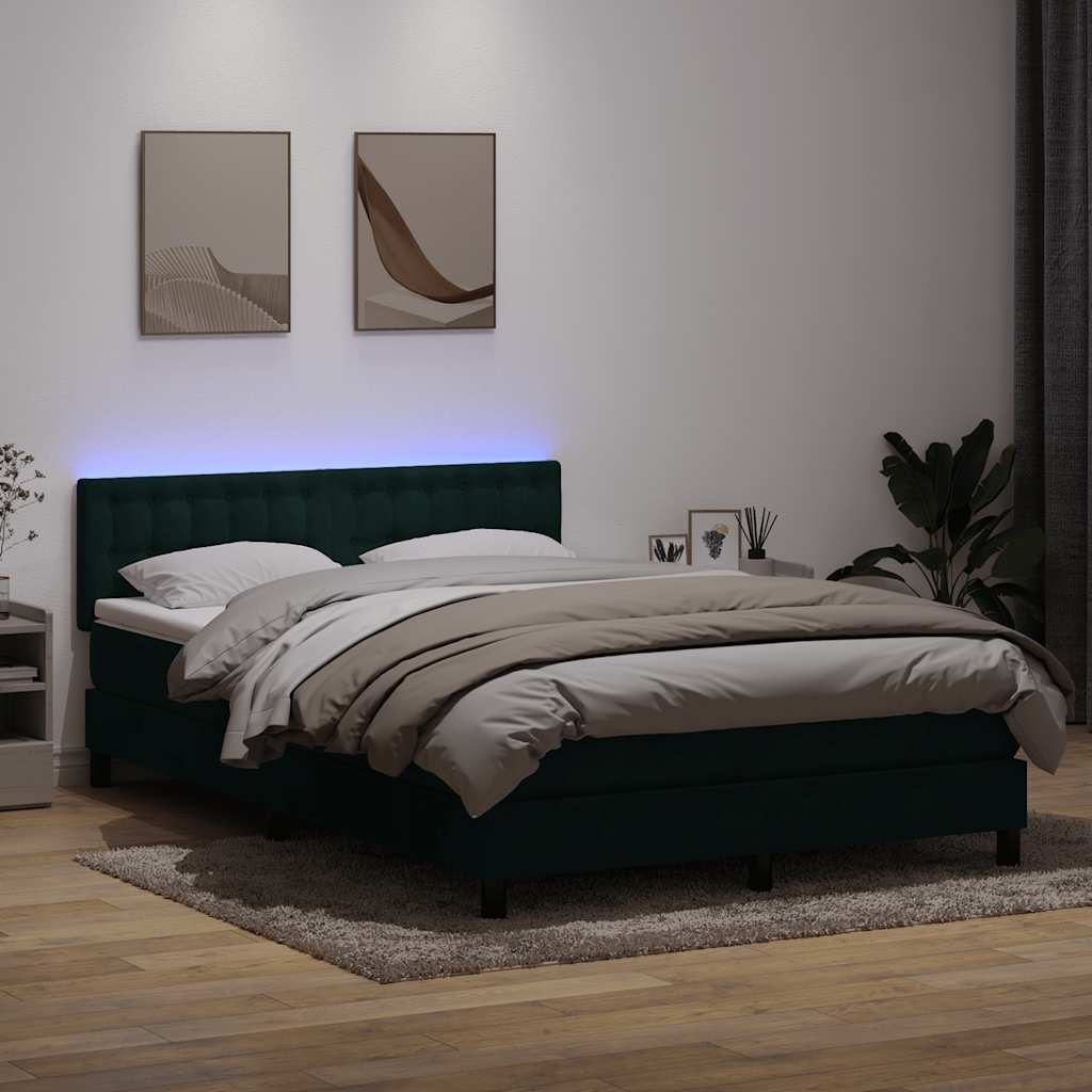 sötétzöld bársony rugós és LED-es ágy matraccal 160x220 cm