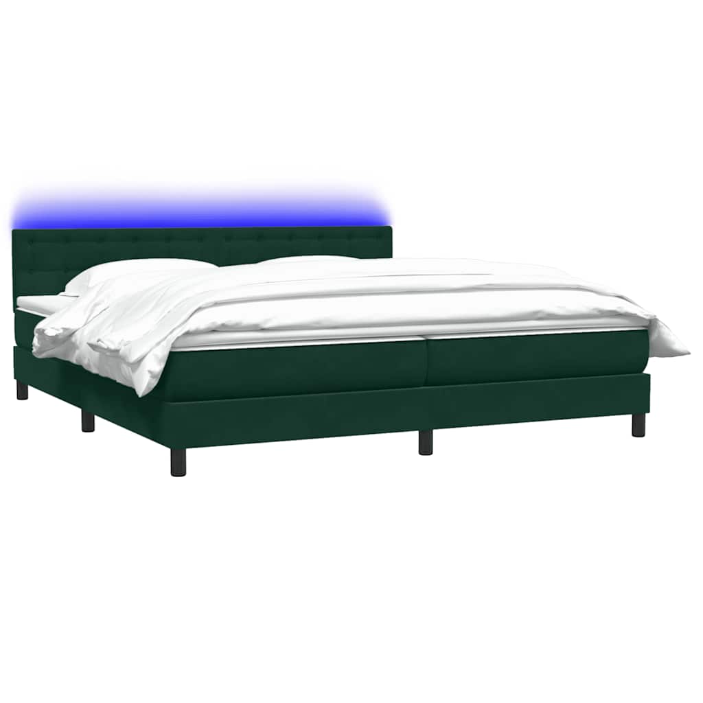 sötétzöld bársony rugós és LED-es ágy matraccal 180x220 cm