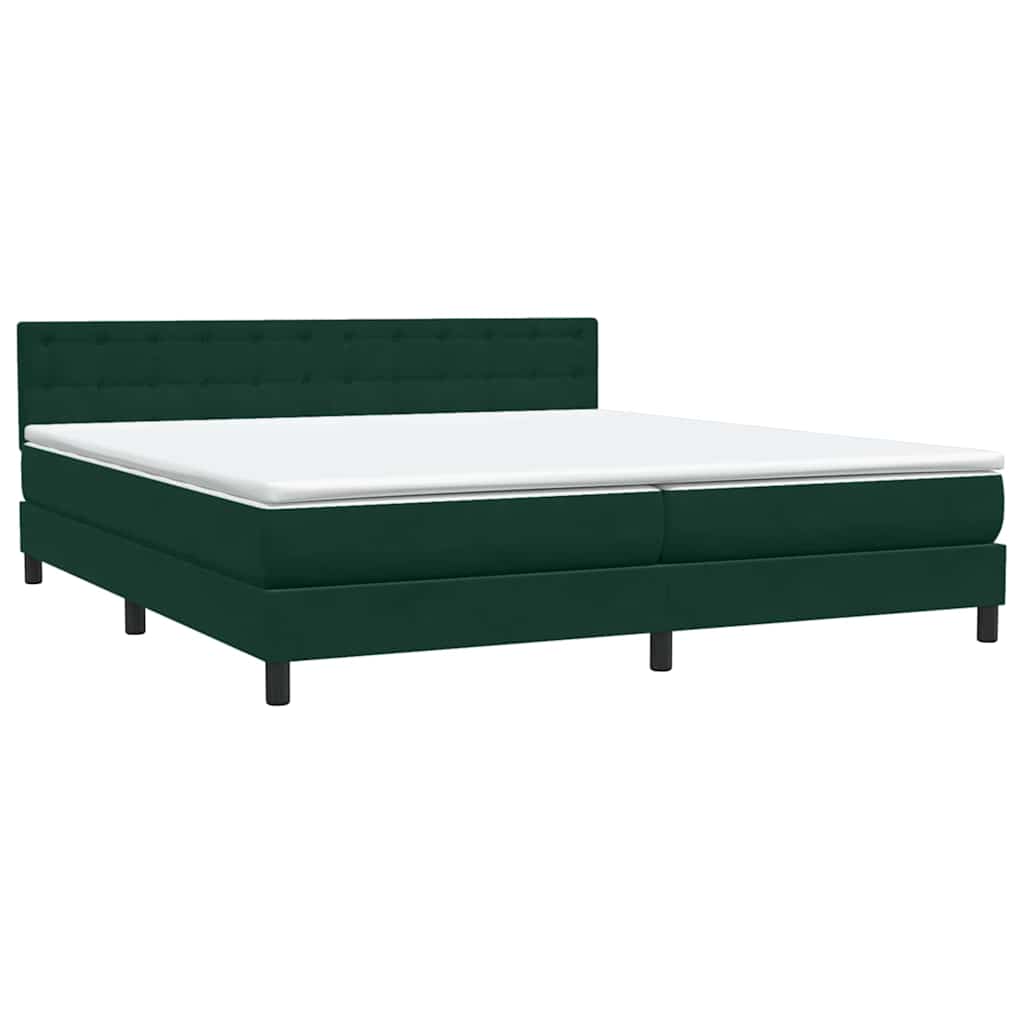 sötétzöld bársony rugós és LED-es ágy matraccal 180x220 cm