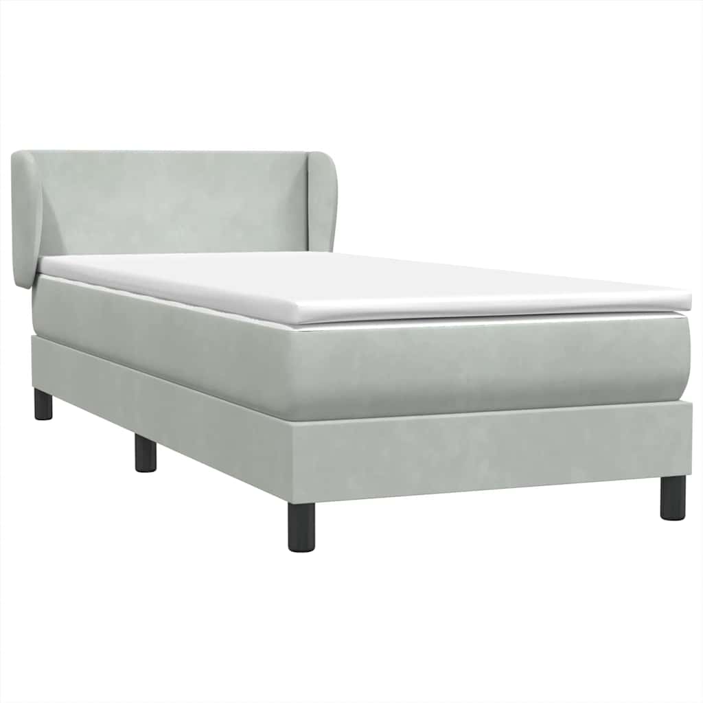 világosszürke bársony rugós ágy matraccal 80x210 cm