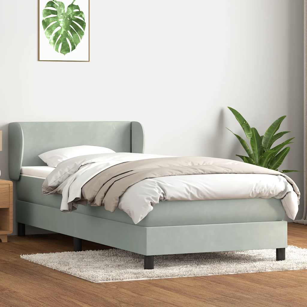 világosszürke bársony rugós ágy matraccal 80x210 cm