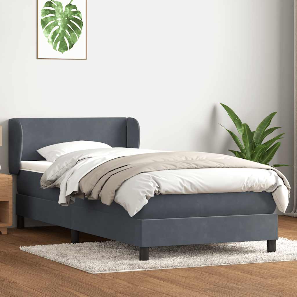 sötétszürke bársony rugós ágy matraccal 80x210 cm