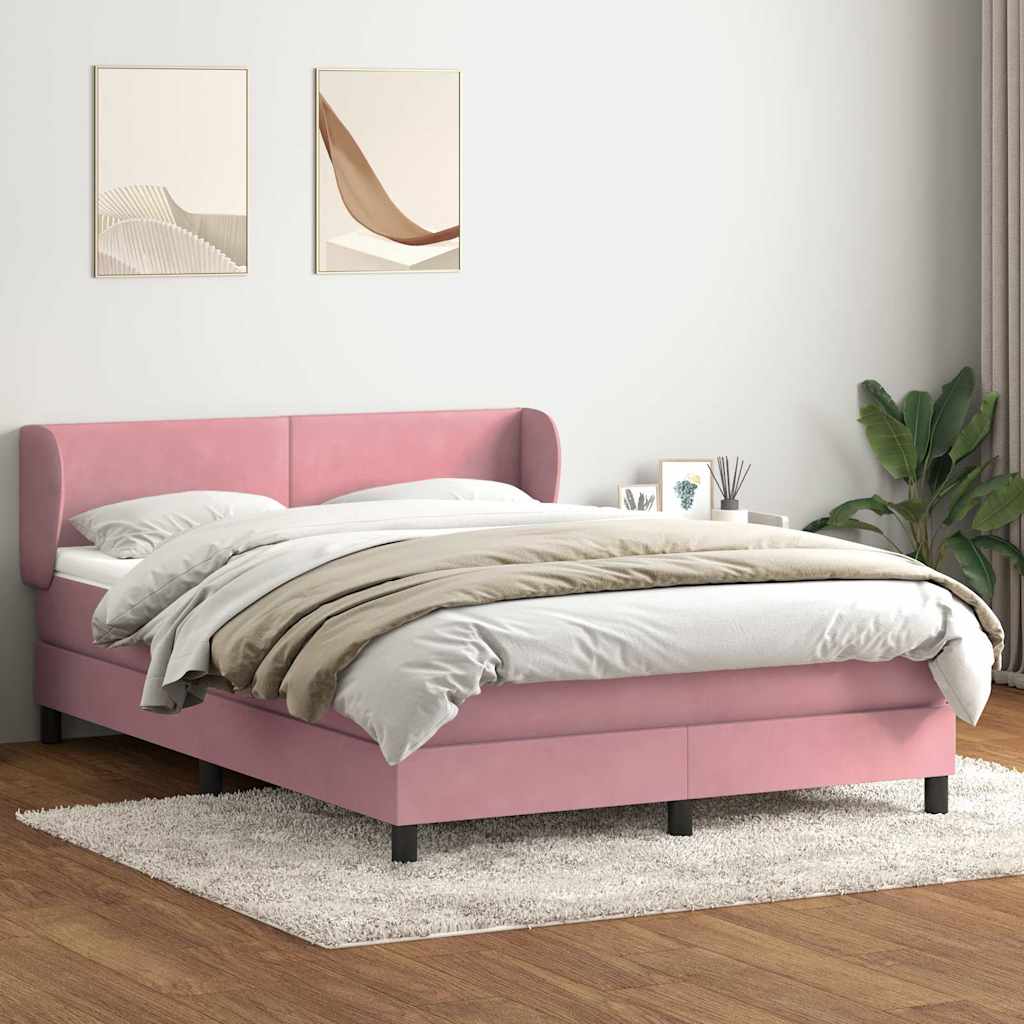 rózsaszín bársony rugós ágy matraccal 160x210 cm