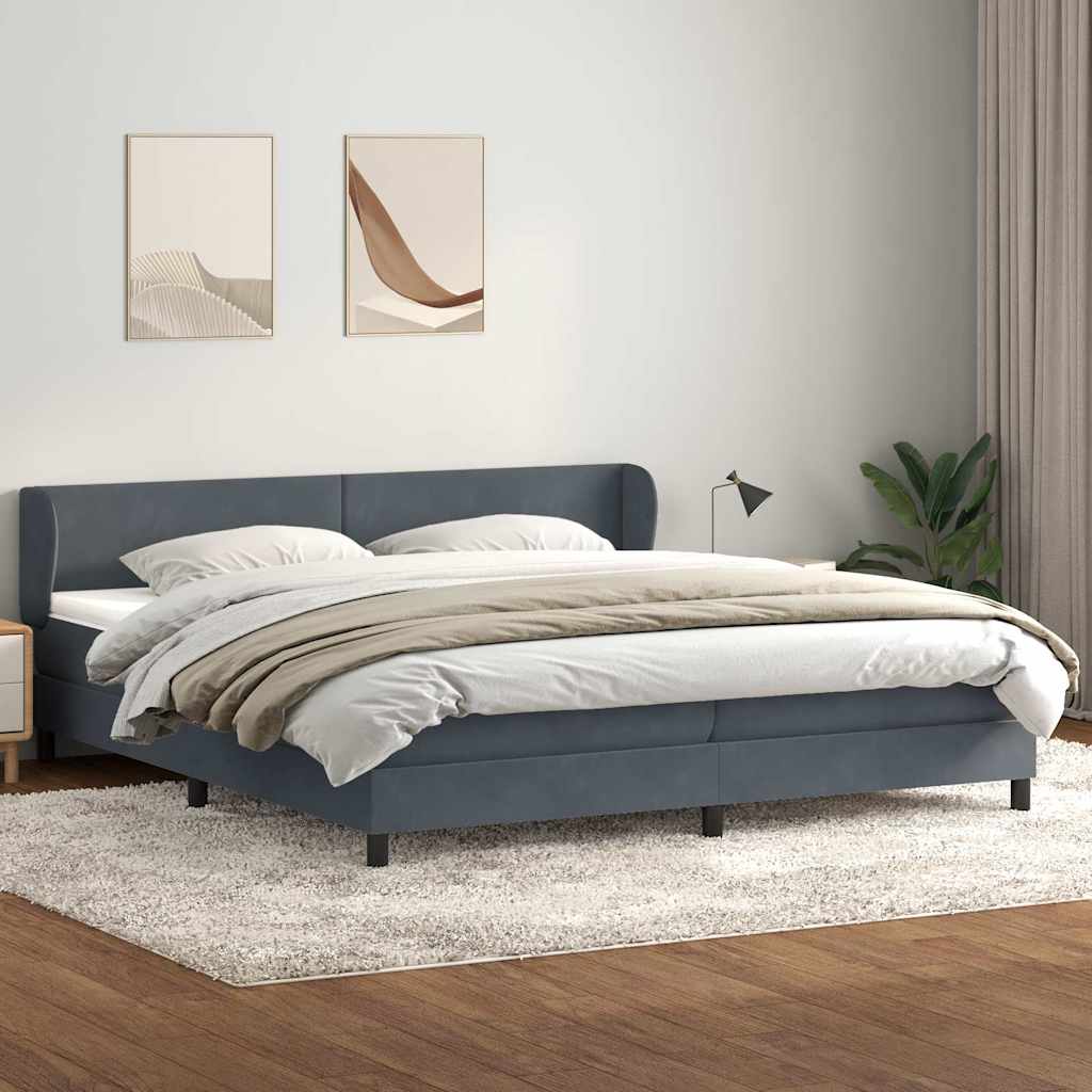 sötétszürke bársony rugós ágy matraccal 180x210 cm