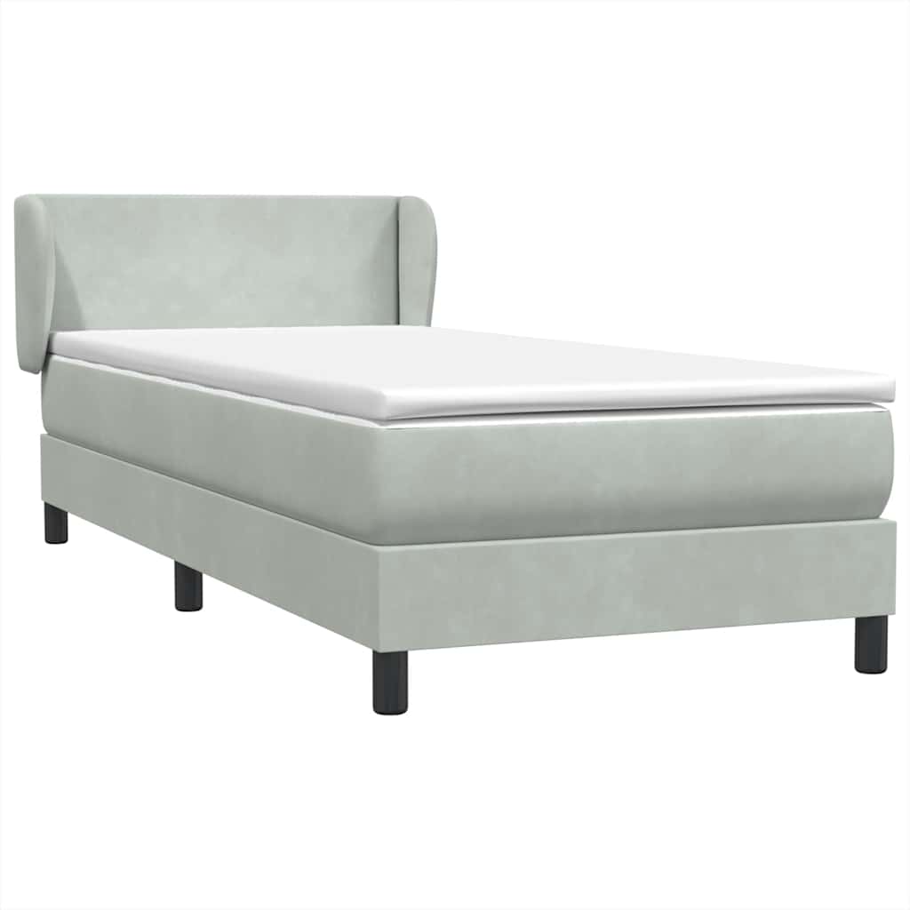 világosszürke bársony rugós ágy matraccal 80x220 cm